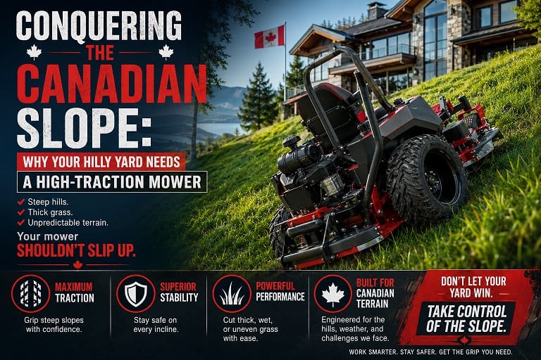 Conquering the Canadian Slope – Why Your Hilly Yard Needs a High-Traction Mower